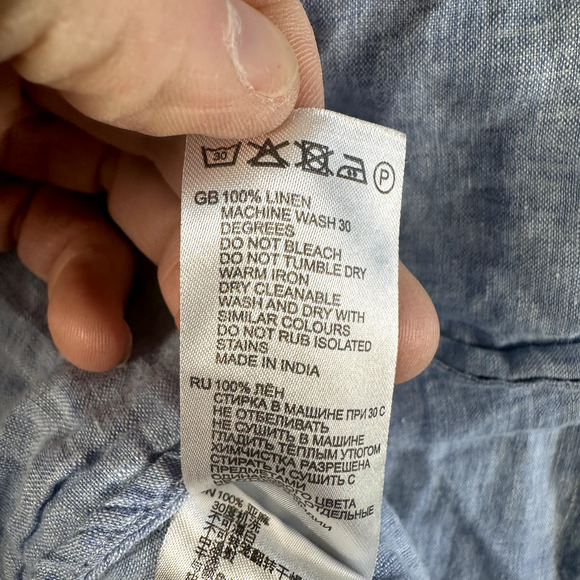 Reiss Shirt Men's XL Blue Button Up 100% Linen Regular Fit Casual Long Sleeve - Picture 12 of 13